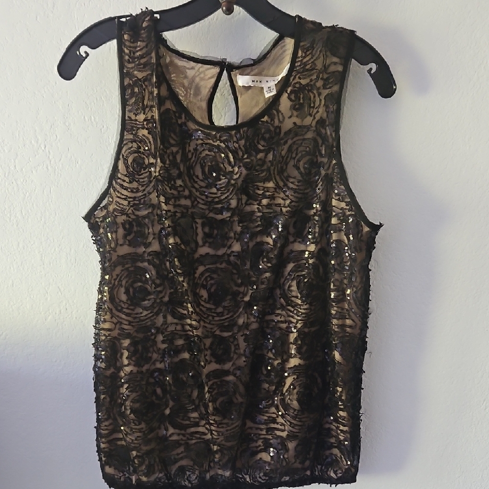 NWT Max Studio Elegant Black Lace Sleeveless Top